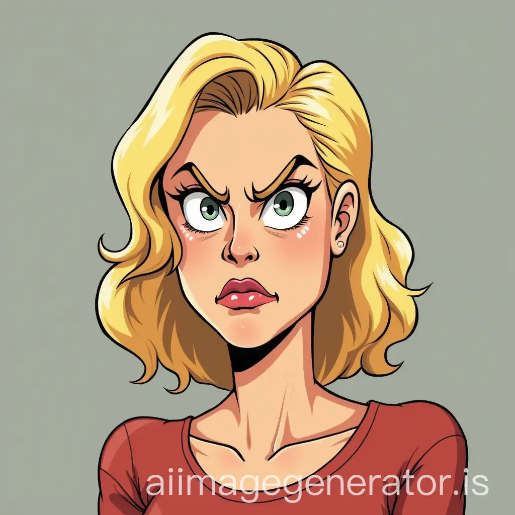 cranky cartoon of a 41 year old white woman scowling