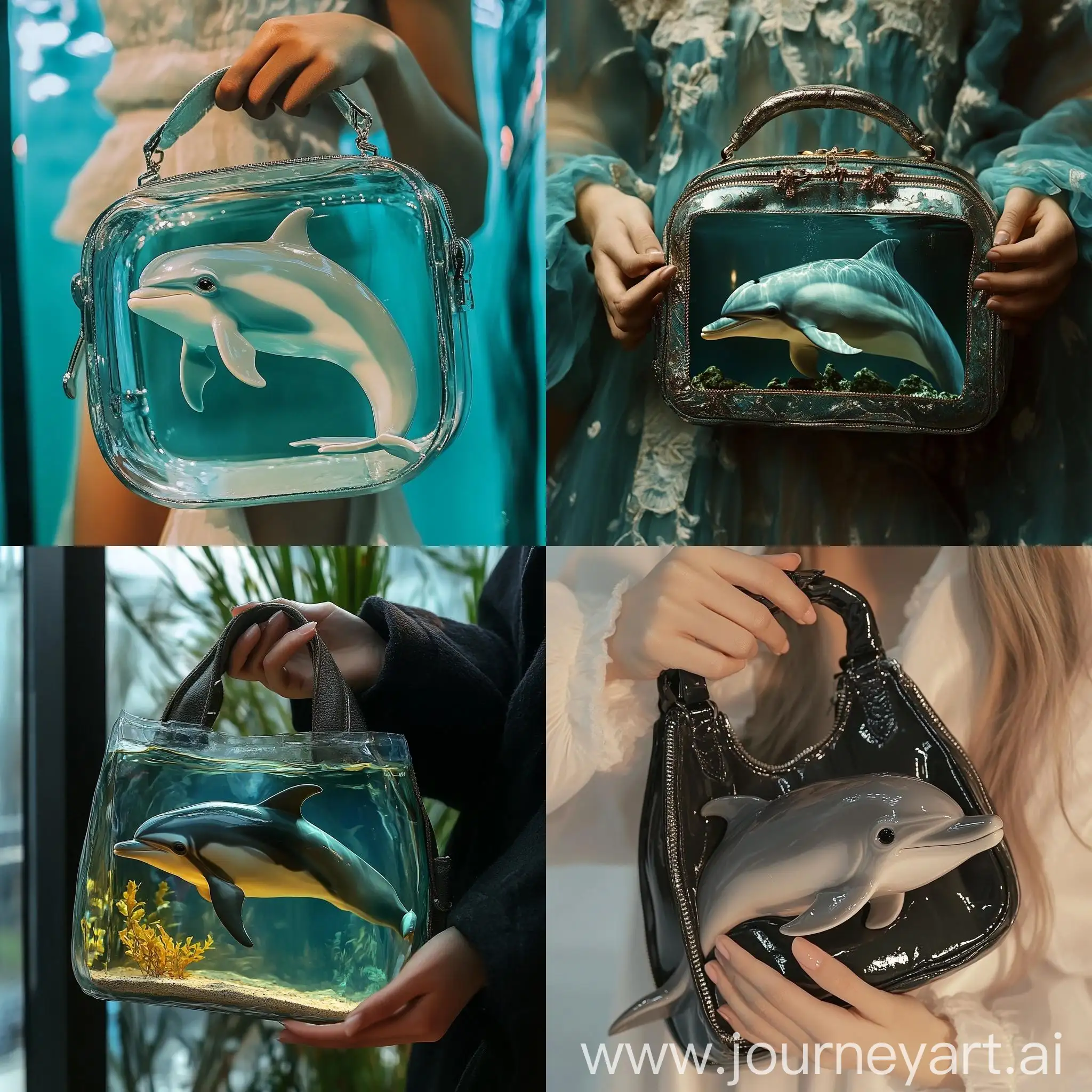 Fashionable-Dwarf-Dolphin-in-Miu-Miu-Bag-Aquarium