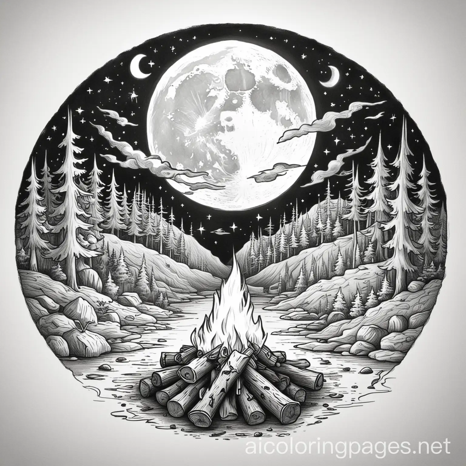 Halloween-Campfire-Scene-Under-a-Full-Moon