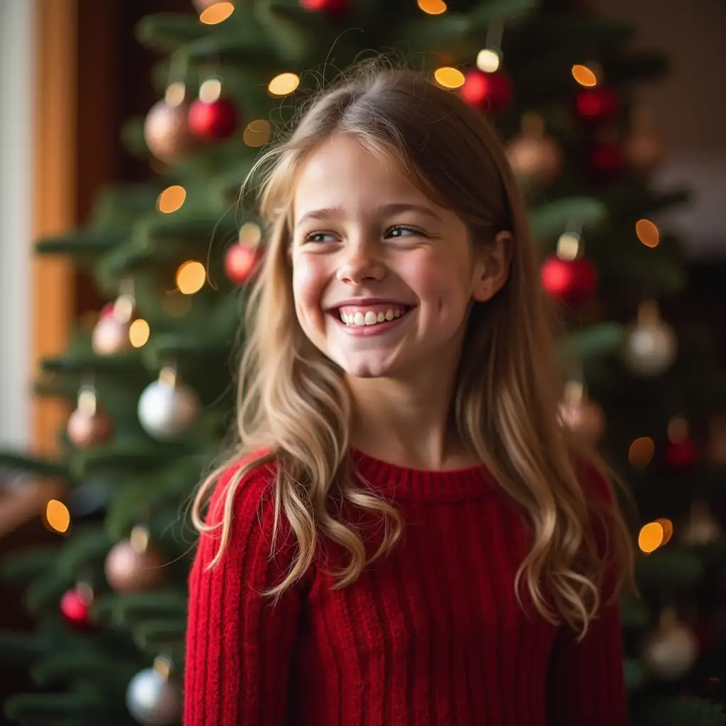 Cheerful Teen Girl Smiling on Christmas Day