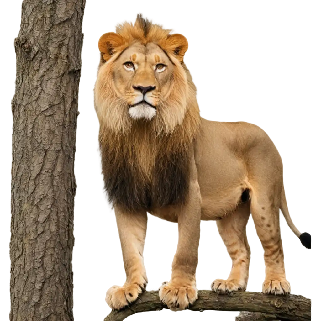 Lion-Sitting-on-a-Tree-in-the-Forest-Stunning-PNG-Image-for-Creative-Projects