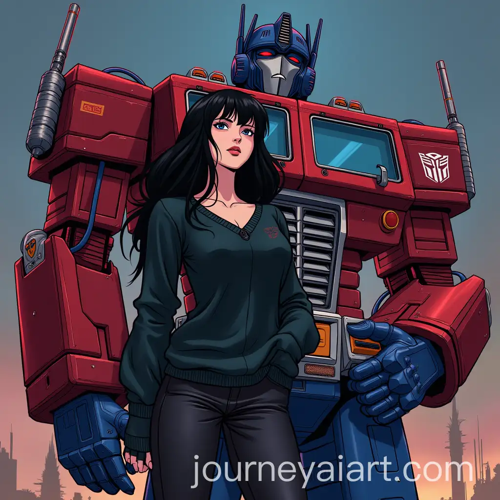 Retro-Anime-Style-Cyberpunk-Scene-with-Optimus-Prime-and-Wynona-Ryder