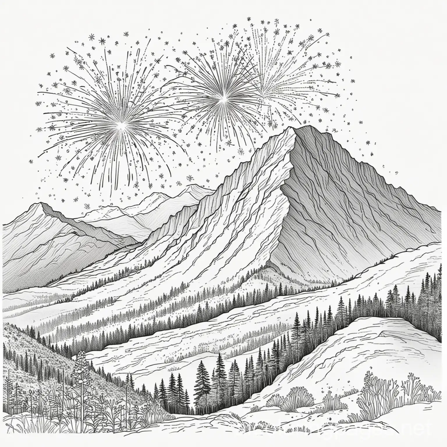 Fireworks-Display-Over-Majestic-Mountains-for-Kids-Coloring-Page