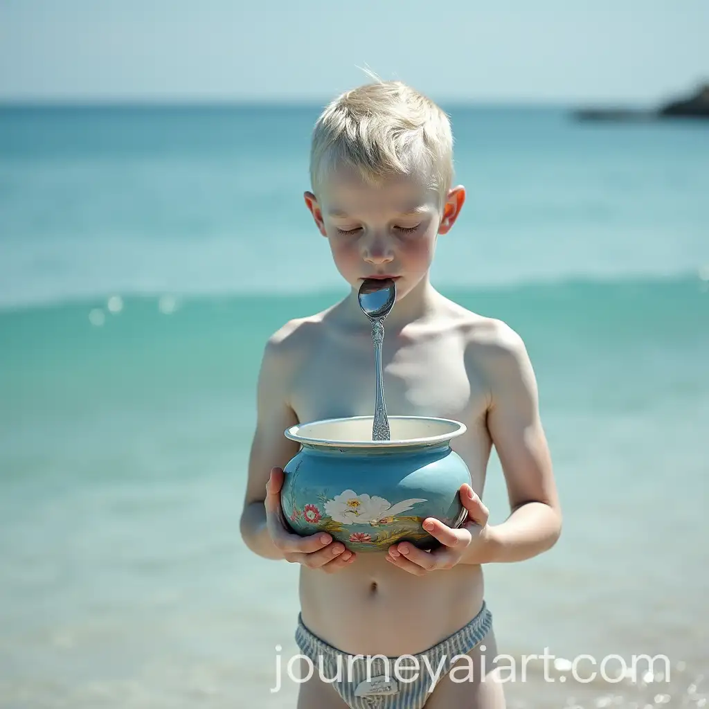 Beautiful-White-Boy-Holding-Metal-Pot-by-the-Sea