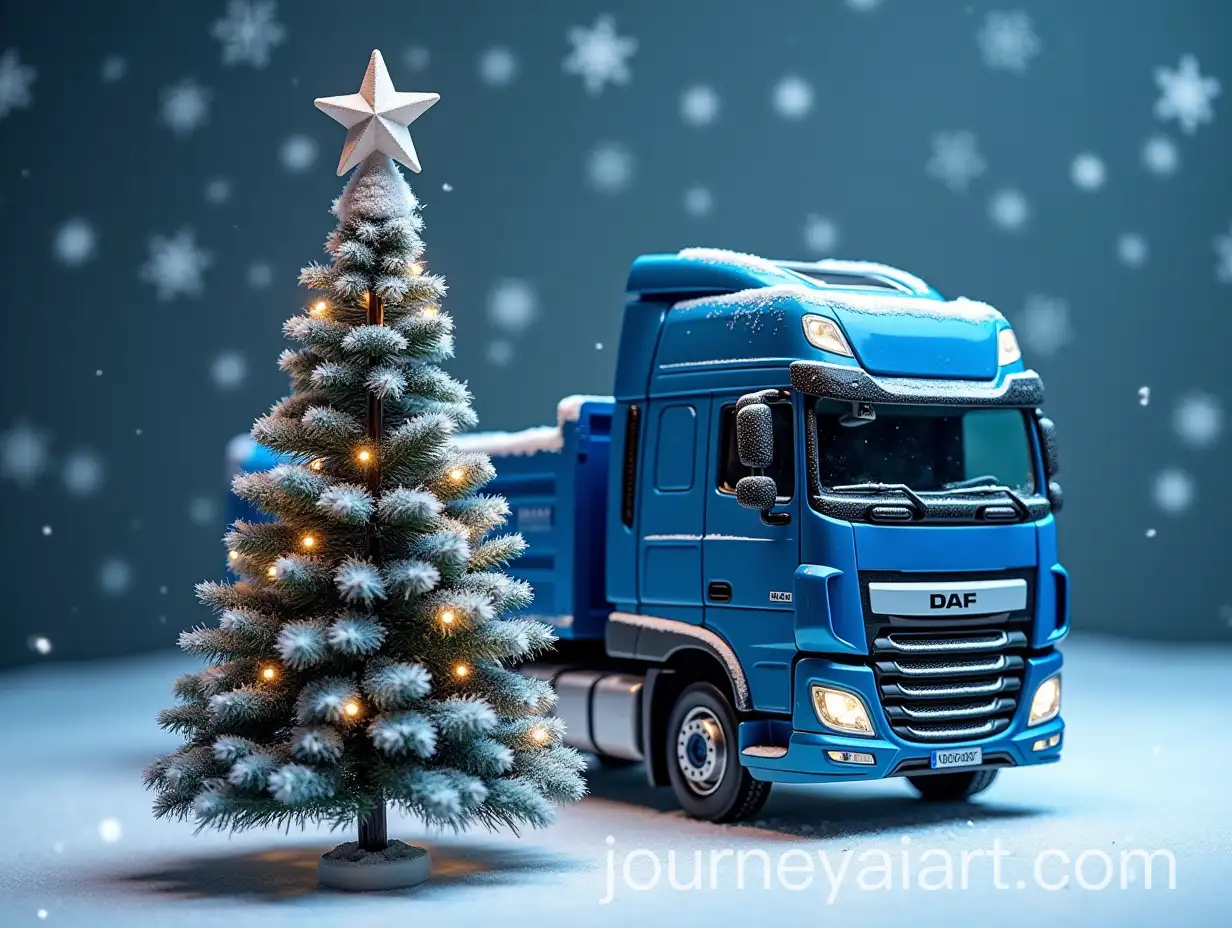 Blue-DAF-Cargo-Truck-with-Christmas-Tree-and-Snowflakes