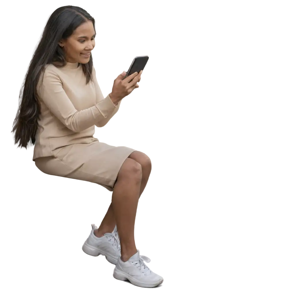 Single-Woman-Playing-Game-on-Phone-with-Cheerful-Vibe-PNG-Image-for-Digital-Use