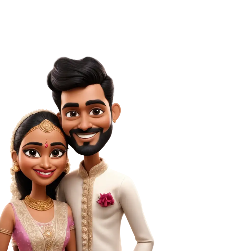 Vibrant-South-Indian-Wedding-Caricature-PNG-of-Bride-and-Groom-for-Festive-Celebrations