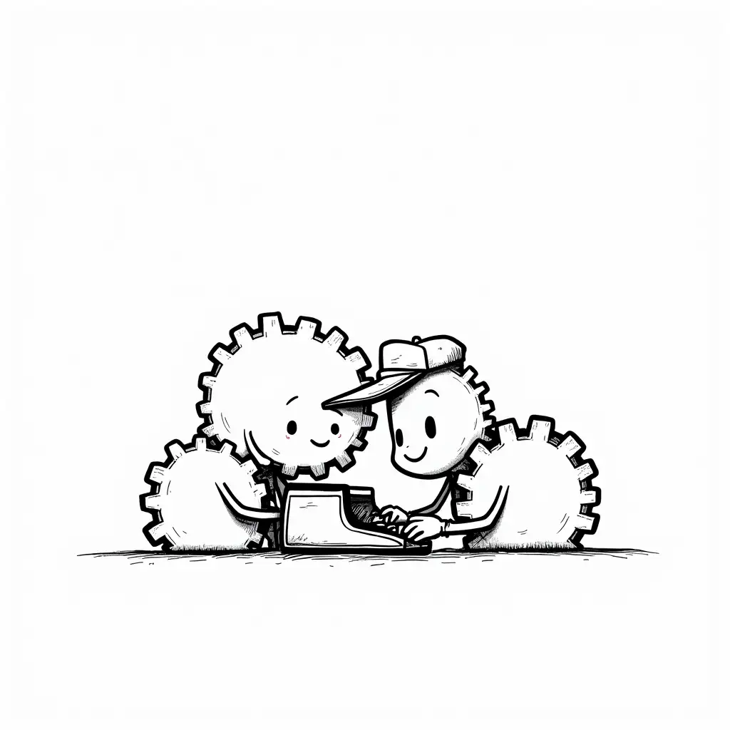 Cartoon-Gears-with-Oil-Caps-Focused-on-Transition-of-Force-to-Motor