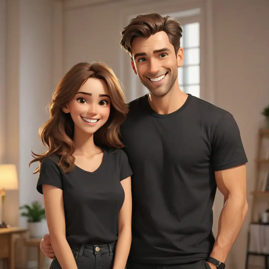 Smiling-Couple-in-Black-TShirts-in-Bright-Room