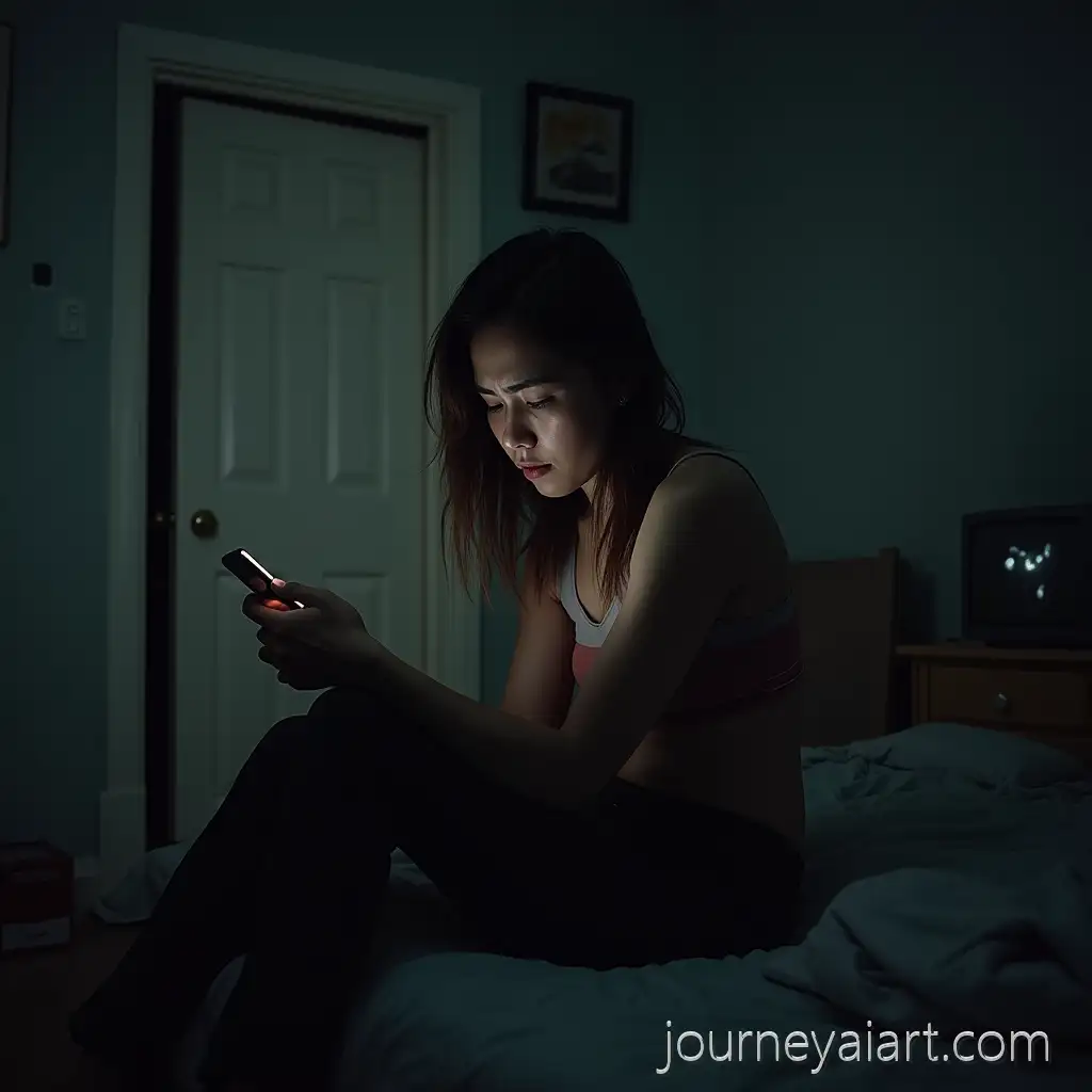 AI-Art-Prompt-ExpansionEmotionally-Drained-Woman-Sitting-on-Bed-in-Softly-Lit-Bedroom-at-Night