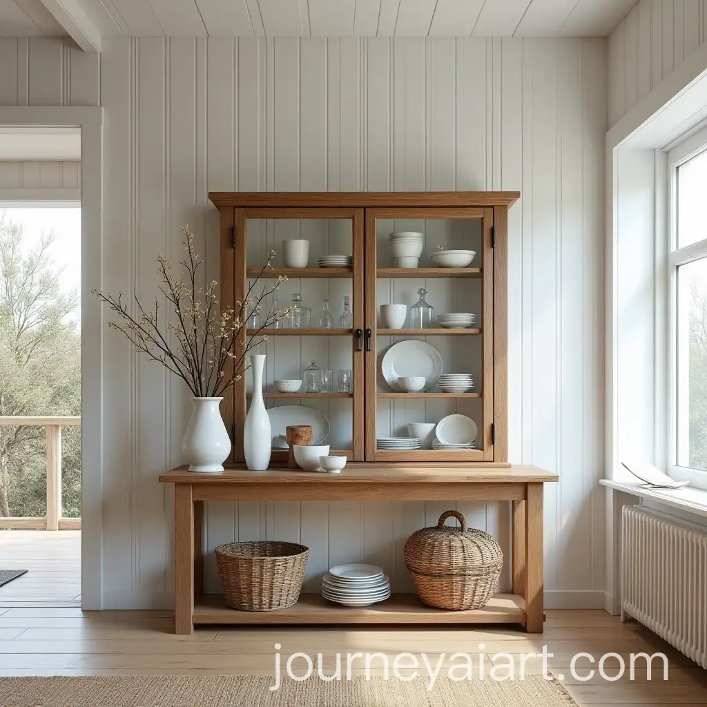 Rustic-Room-with-Wooden-Console-and-Elegant-Display-Case