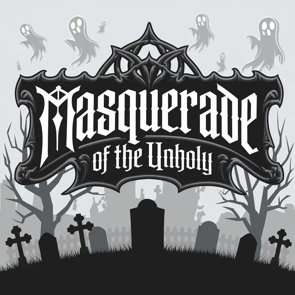 LOGO Design for Masquerade of the Unholy Gothic Inscription Cemetery with Ghostly Elements