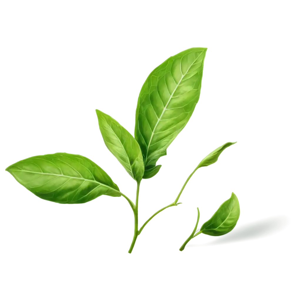 Realistic-PNG-of-Flying-Basil-Leaves-HighDetail-Imagery-on-a-White-Background