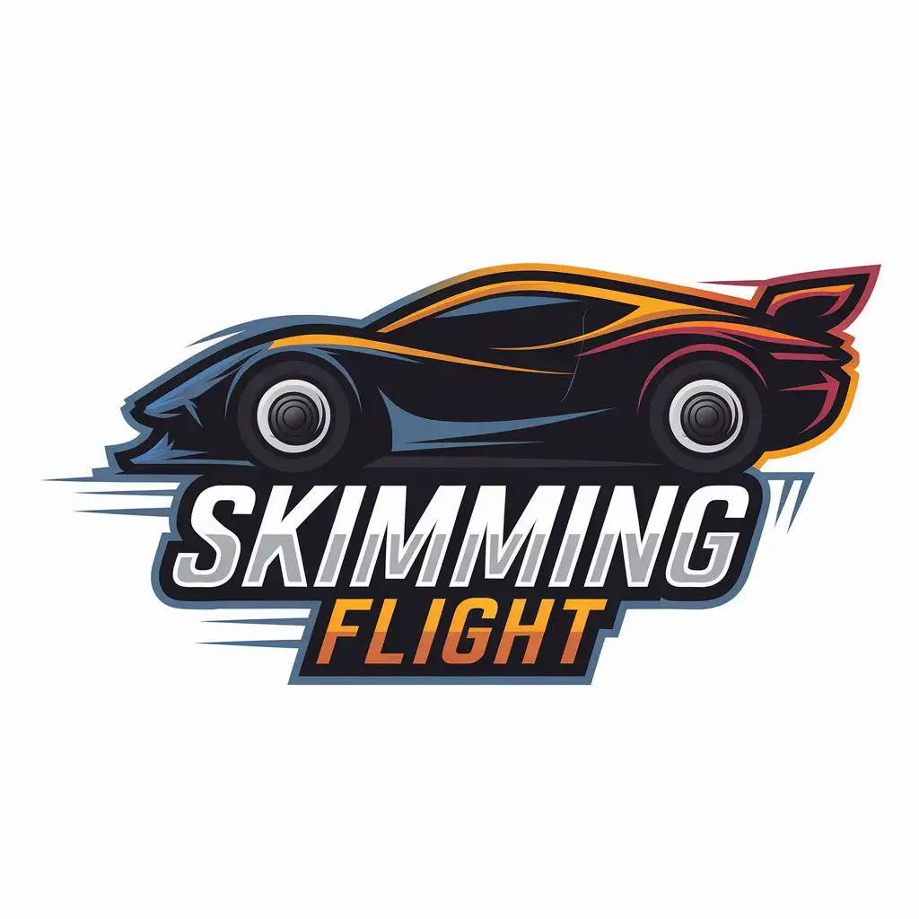 a vector logo design,with the text "Skimming flight", main symbol:a vector logo design,with the text 'melo',colorful, main symbol:car,complex,be used in car racing,clear background,Minimalistic,be used in Automotive industry,clear background