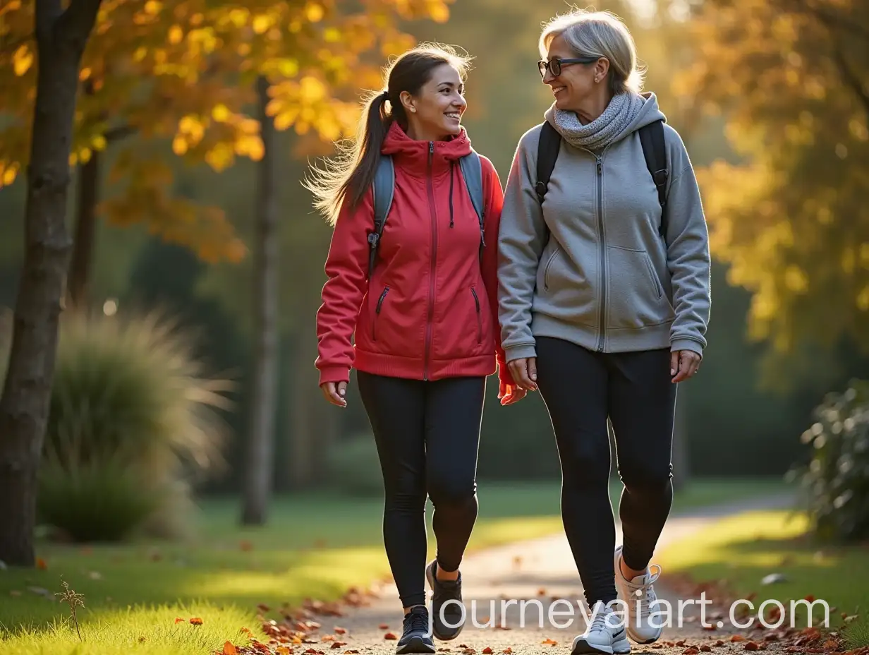 Three-Beautiful-Iranian-Women-in-Warm-Sportswear-Walking-in-Garden-with-Rhubarb-Supplement
