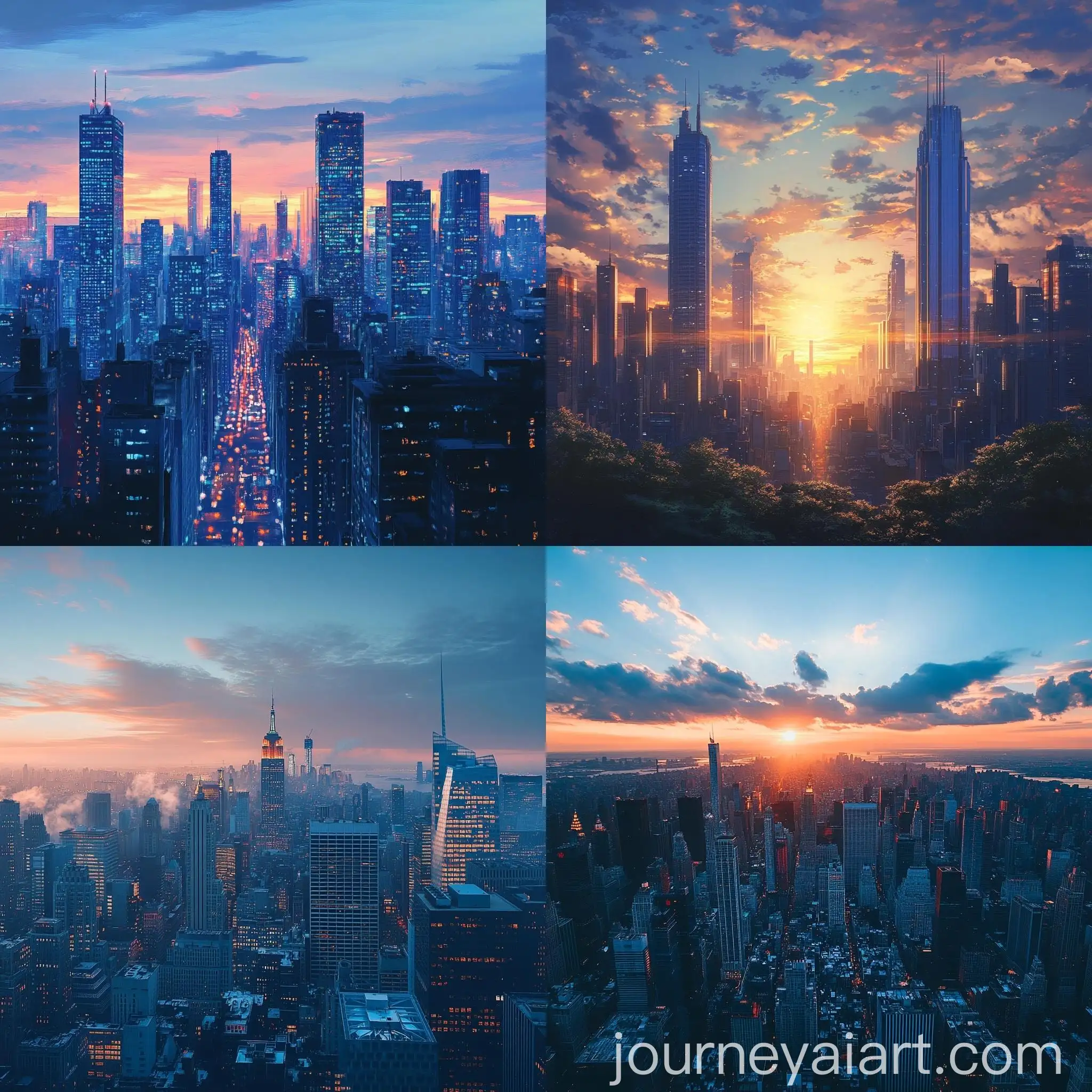 Urban-Sunset-Cityscape-with-Blue-Skyscrapers