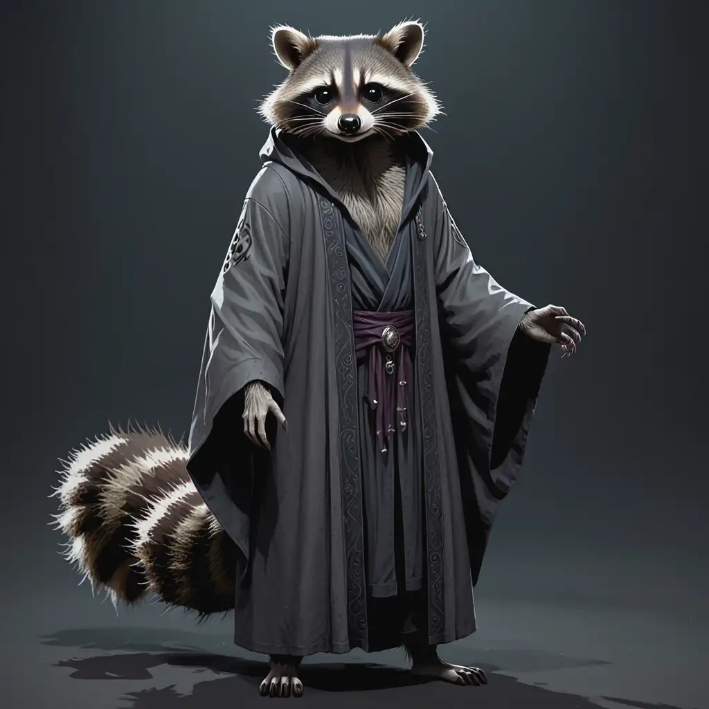 Dark Gray Robed Raccoon Necromancer Standing Tall