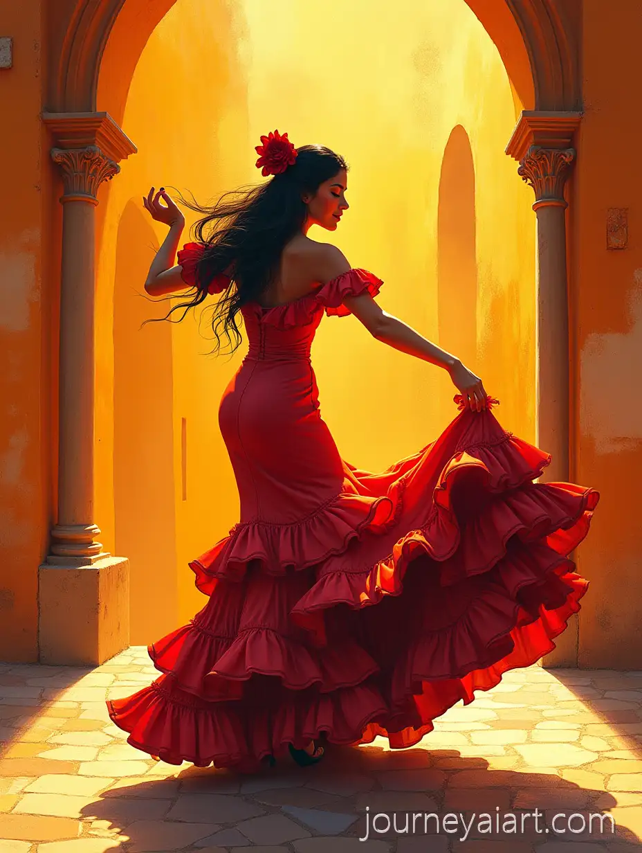 Flamenco-Dancer-in-Seville-with-Vibrant-Mexican-Art-Style