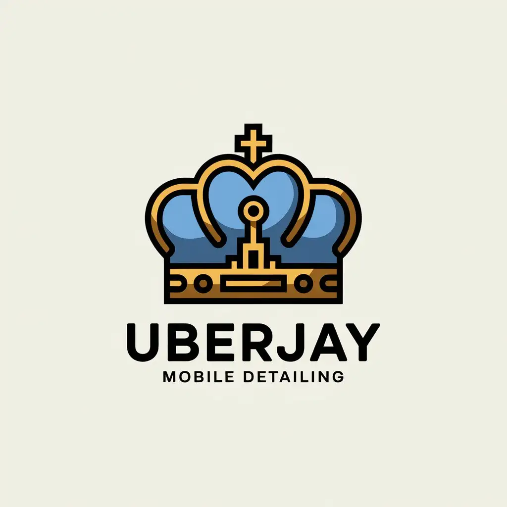 LOGO Design For UBERJAY MOBILE DETAILING Baby Blue Gold with Crown Key and Building Symbols