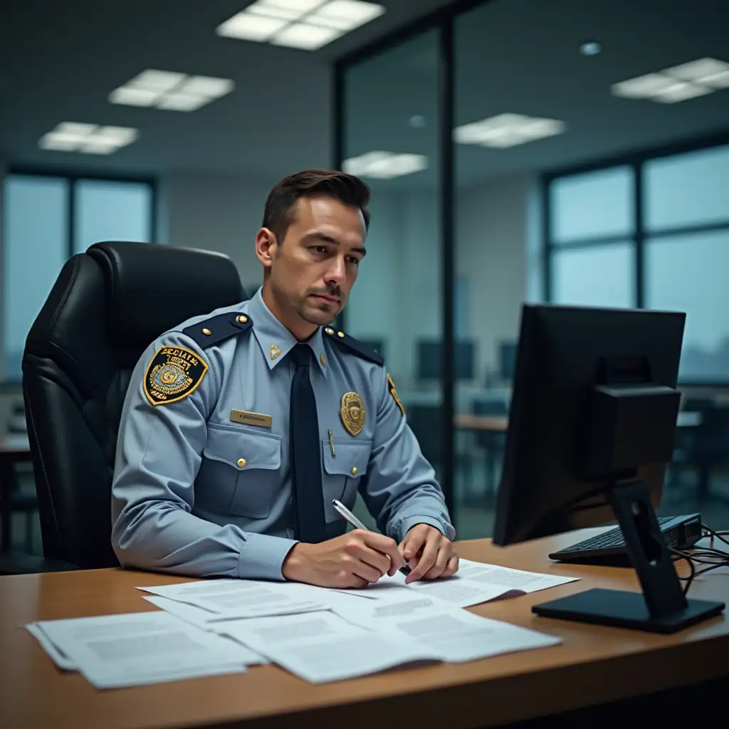 Security Guard at a Desk Overseeing Operations