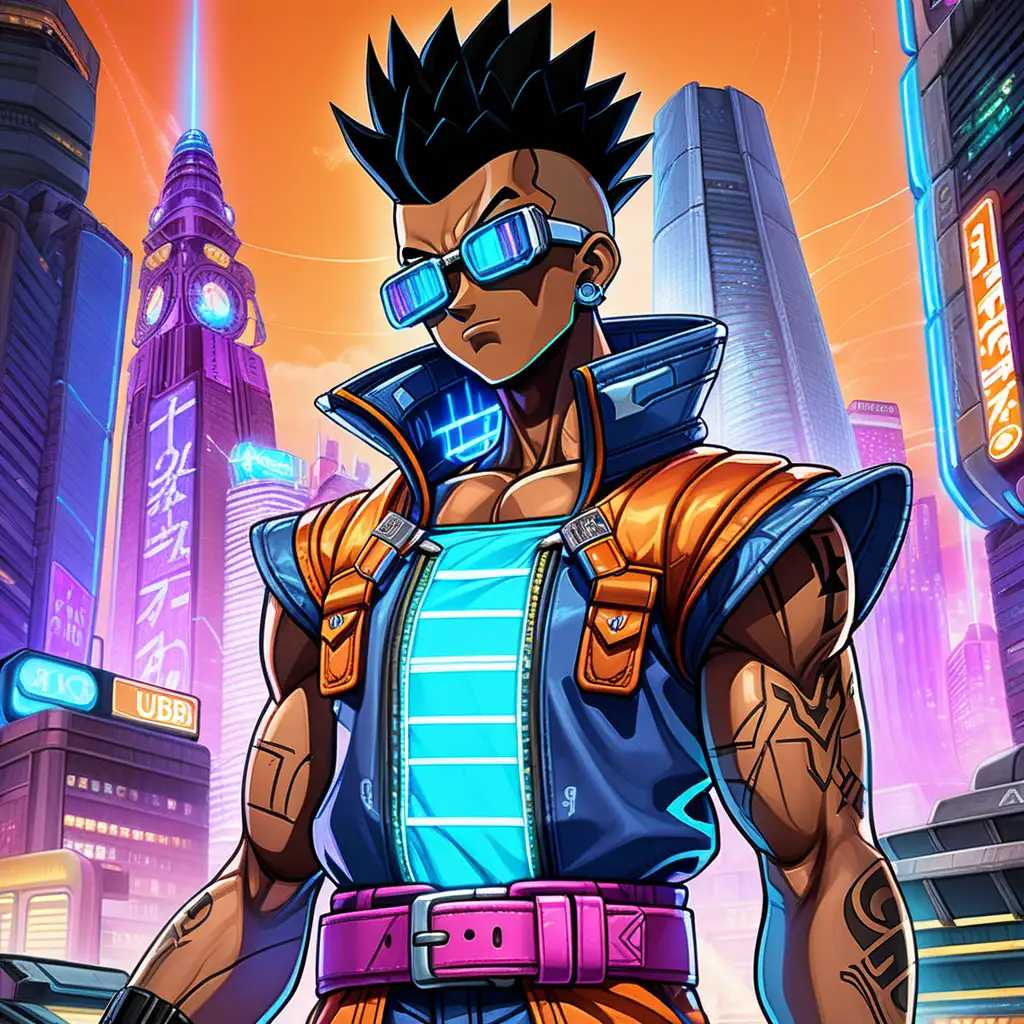 Cyberpunk-Anime-Uub-in-Futuristic-Cityscape-with-Neon-Highlights-and-Tech-Gear