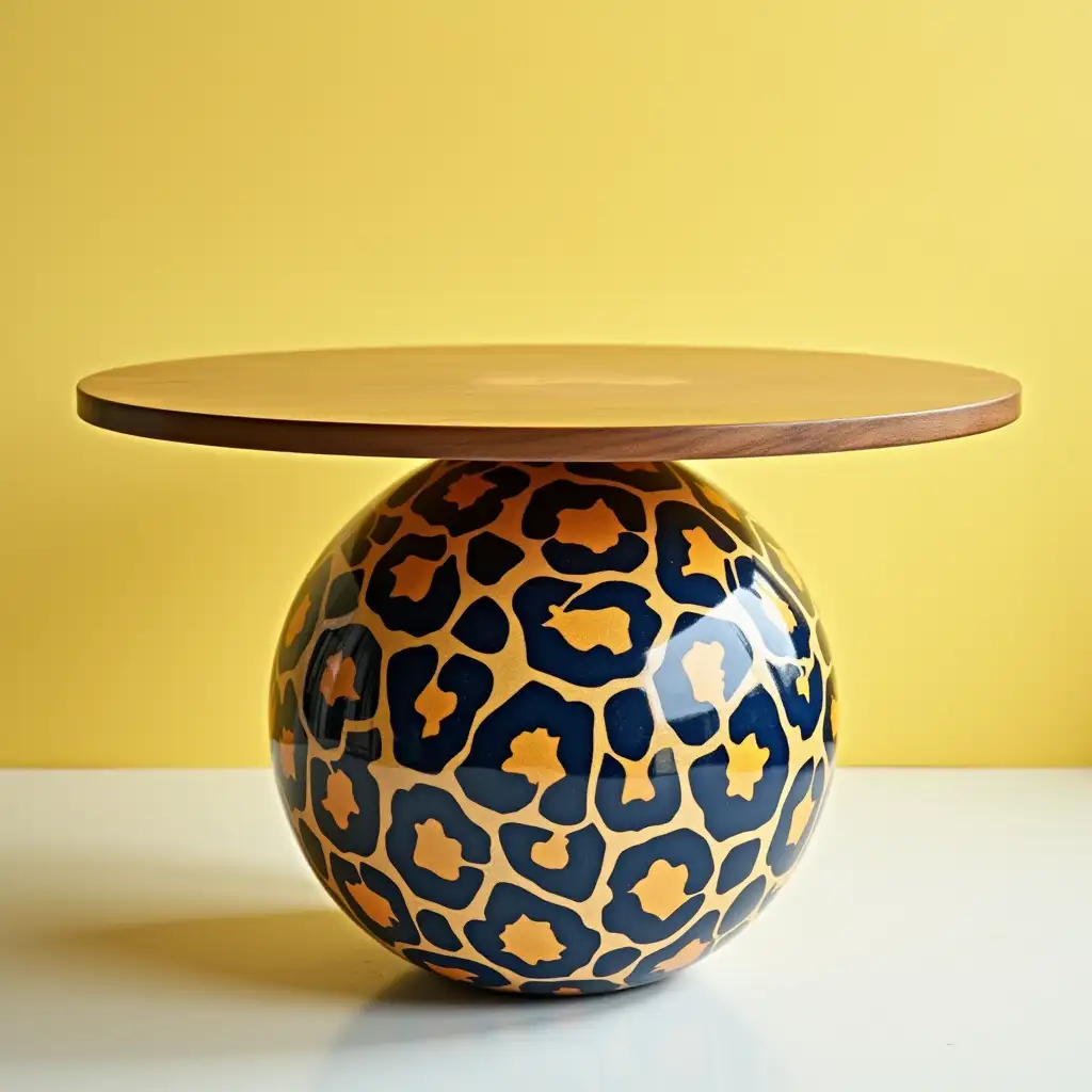 Indigo-Leopard-Print-Coffee-Table-with-Bright-Yellow-Wood-Round-Top