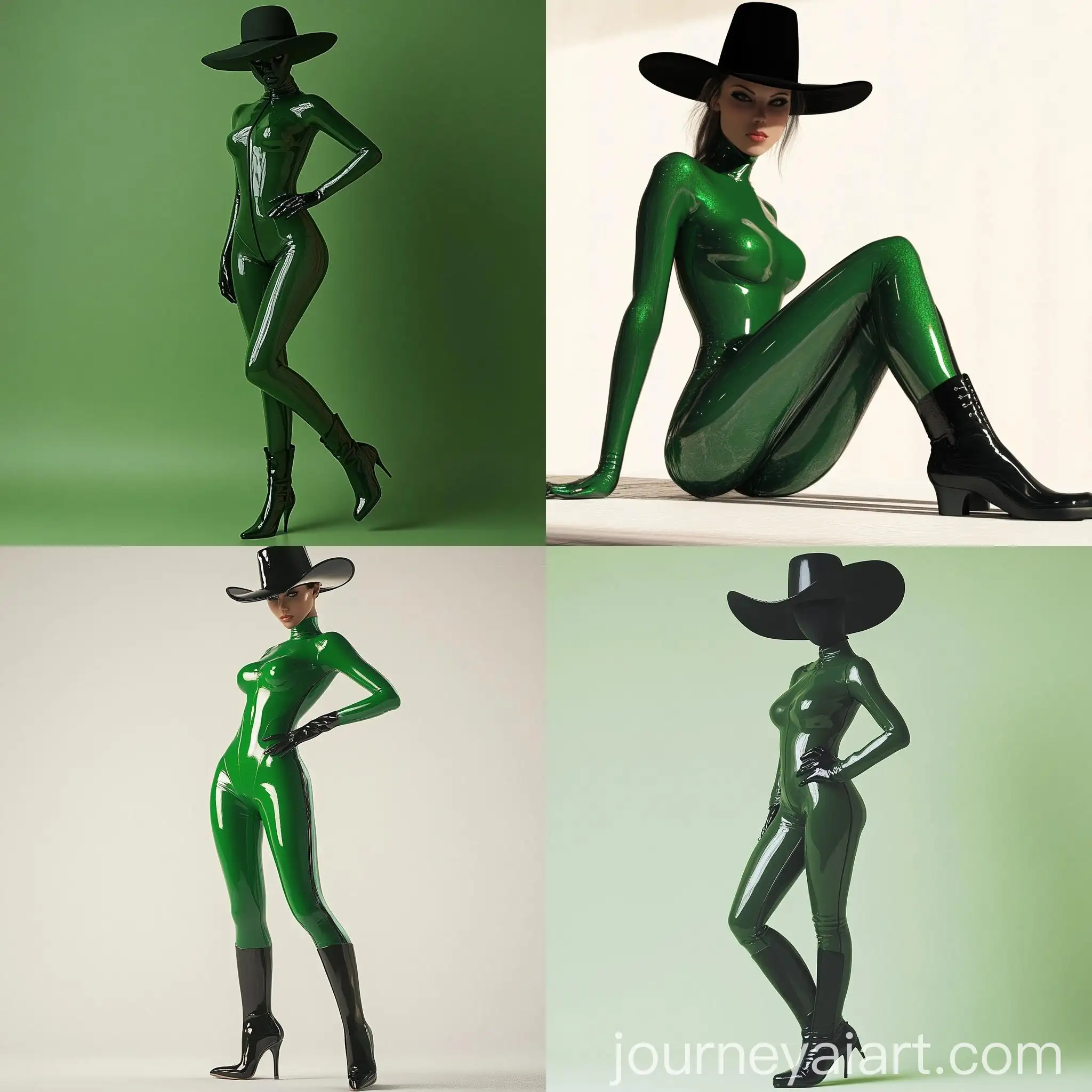 Woman-in-Green-Bodysuit-with-Black-Hat-and-Boots