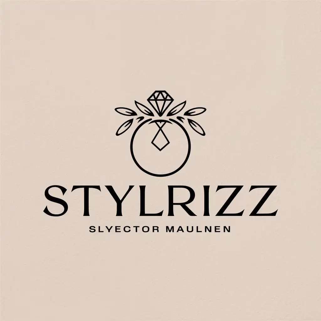 LOGO Design for StylRizz Elegant Black Garamond Font with Jewel Gem Leaves and Pendant Symbol