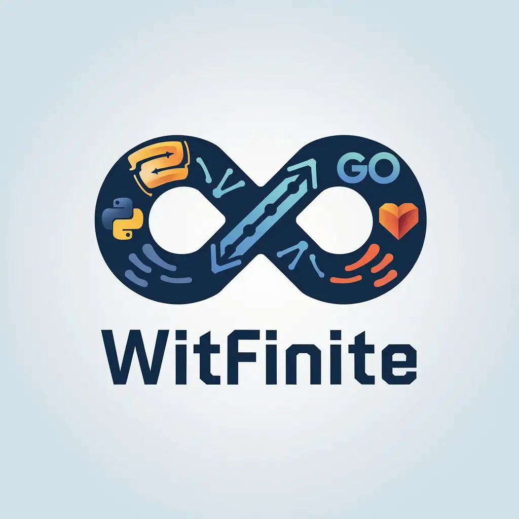 LOGO Design for Witfinite Infinite Coding Signs in Python Golang and Rust with Elegant Typography