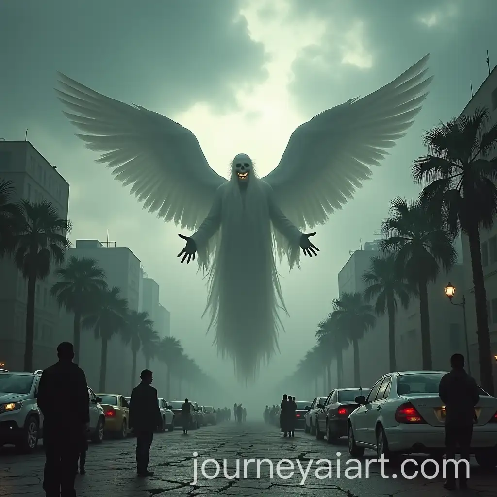 Angel-Emerging-from-Stormy-Skies-in-a-Populated-City-with-Cracked-Ground