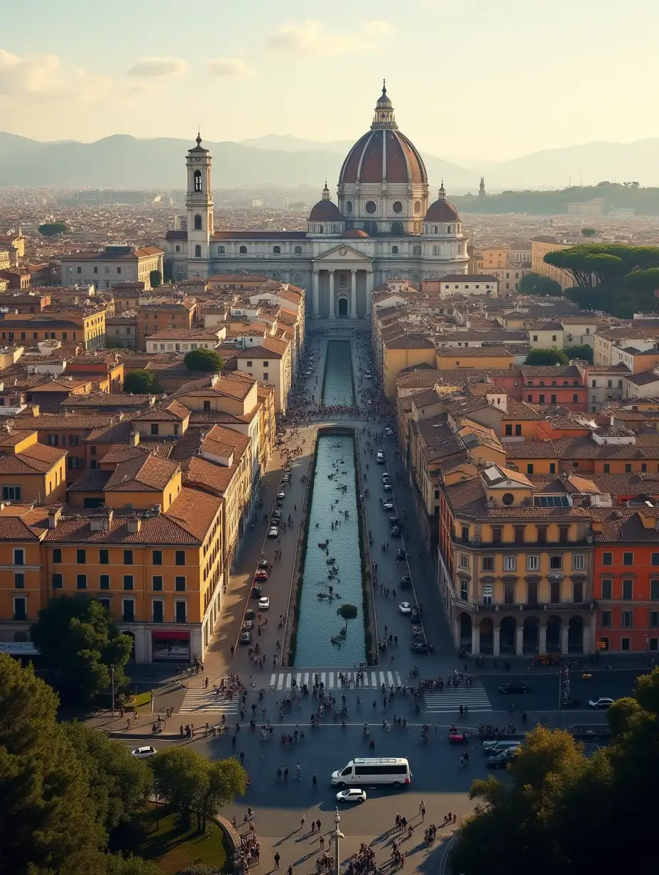 realistic image of Rome city in Italy, noon time, aerial view, HD image, dark colors, beautiful picture, detailed image