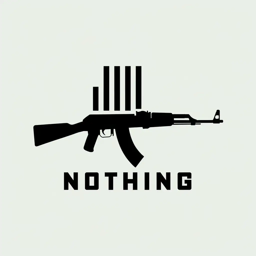 LOGO Design for Nothing Minimalist Kalashnikov Rifle with Three Vertical Lines and Sharp Angles