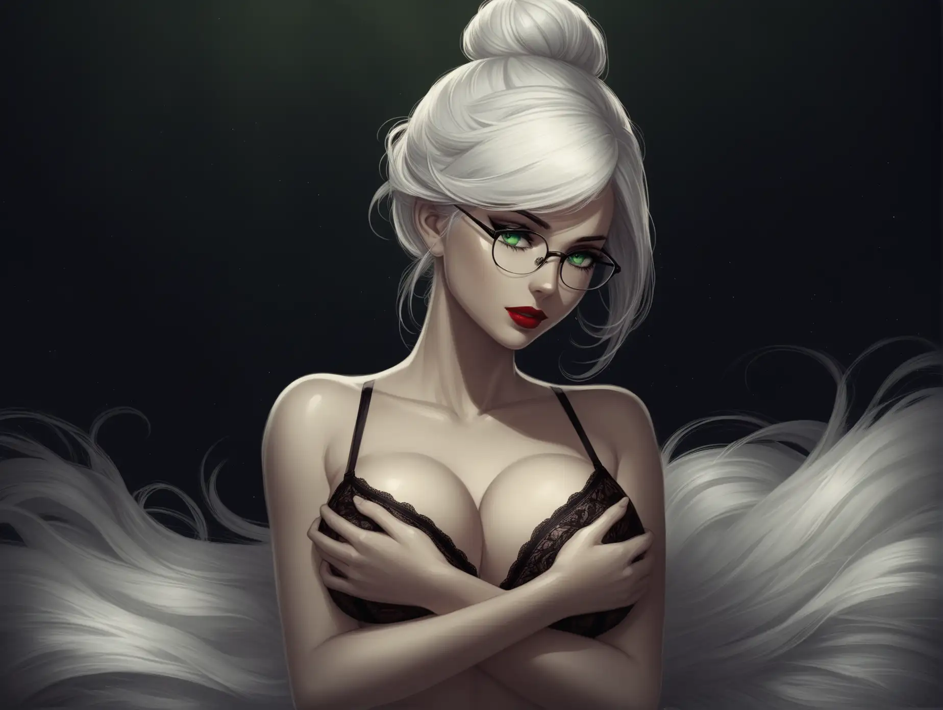 Fantasy-Woman-in-Sexy-Lingerie-with-Green-Eyes-and-White-Hair-in-a-Dark-Setting