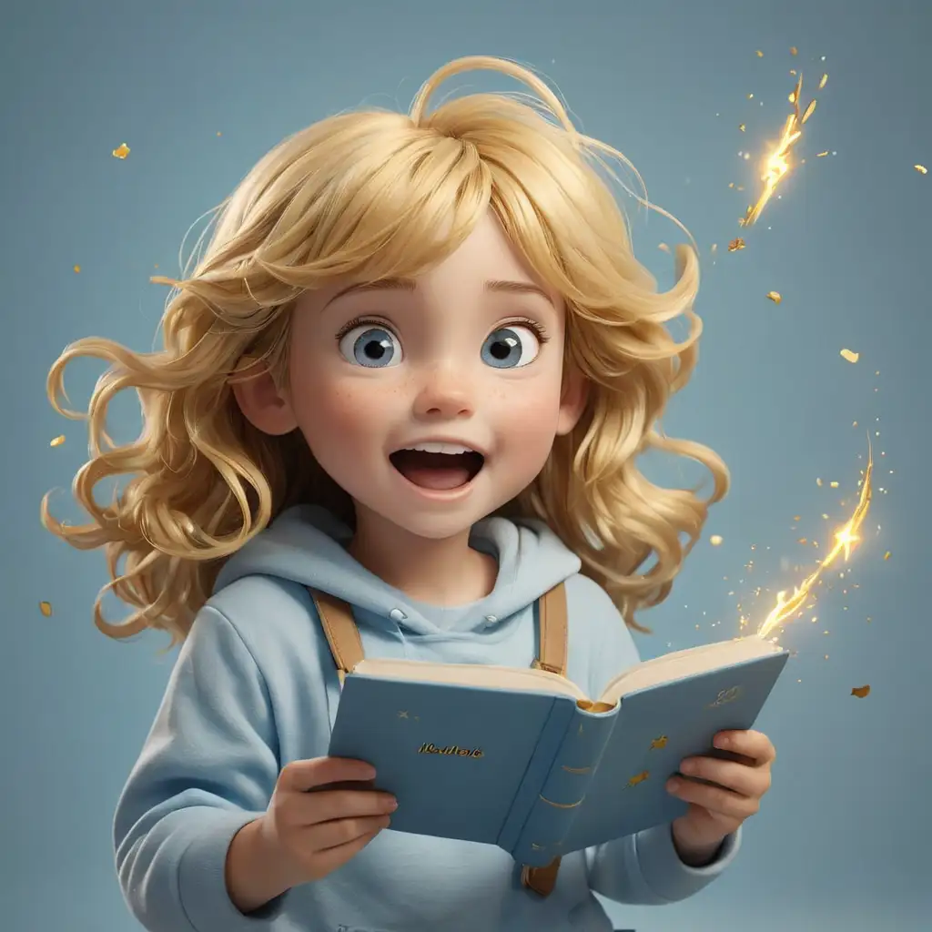 Create a vibrant and welcoming image for the social media profile of 'EducaFlix Kids', a Christian educational platform for children. The composition should have a soft powder blue background, with a subtle glowing effect and small golden particles around, creating a magical and engaging atmosphere.