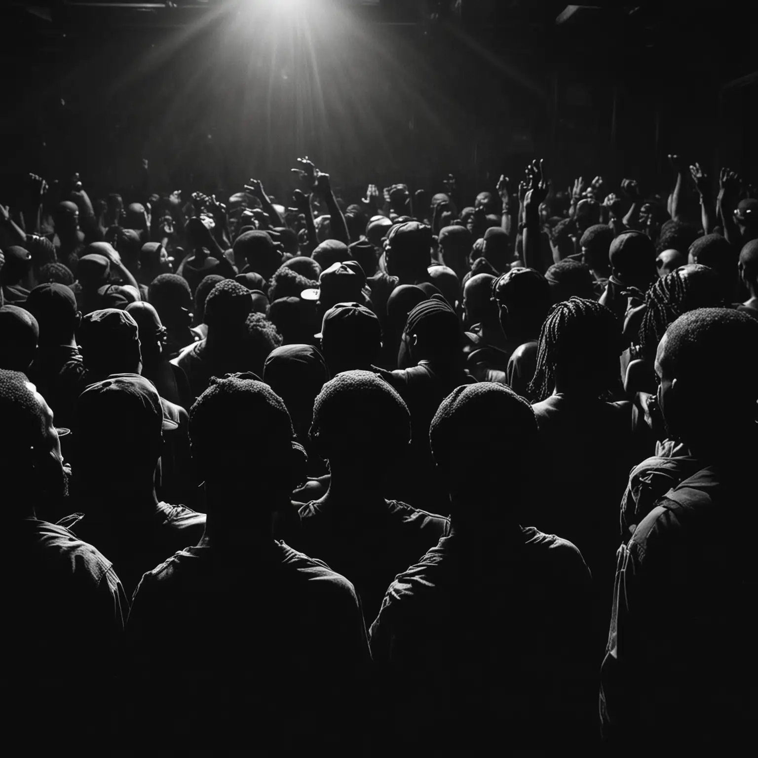 Silhouettes of Black Heads Dancing in Packed Hip Hop Club