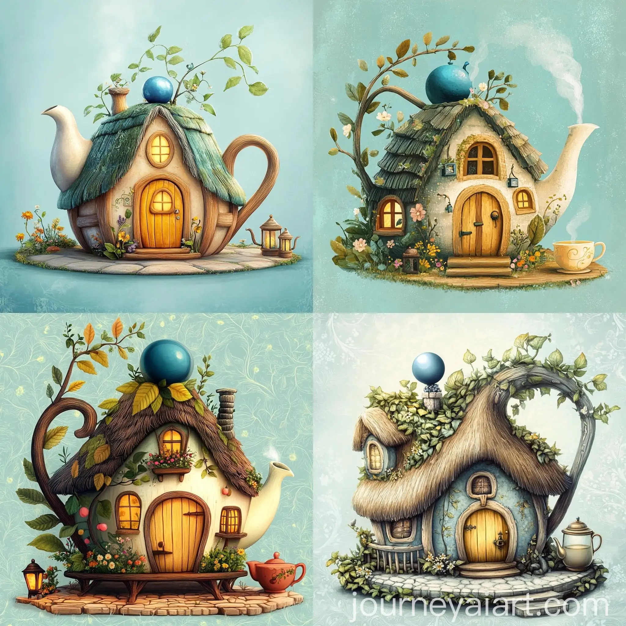 Whimsical-Teapot-House-Illustration-with-Thatched-Roof-and-Floral-Accents