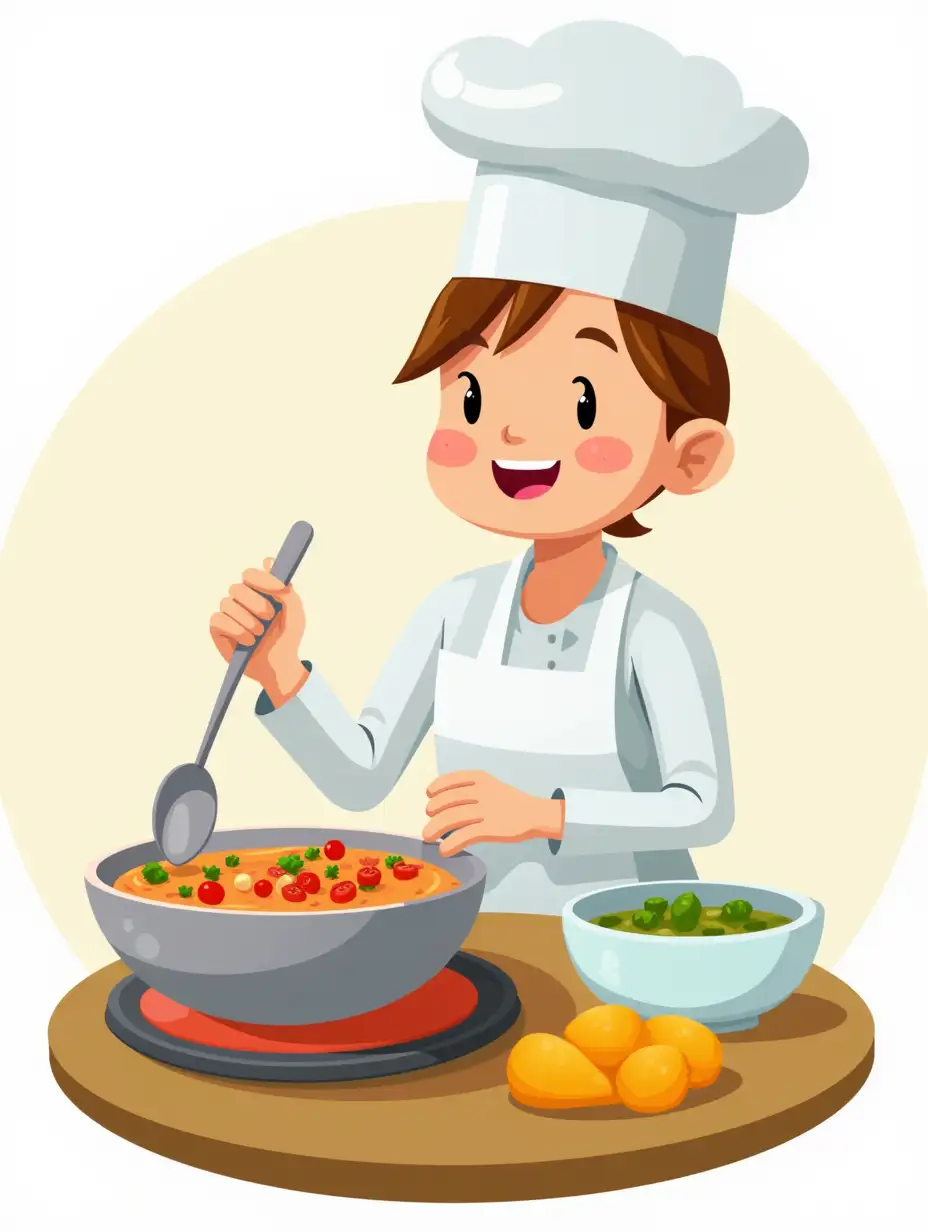 chef cooks soup. clipart