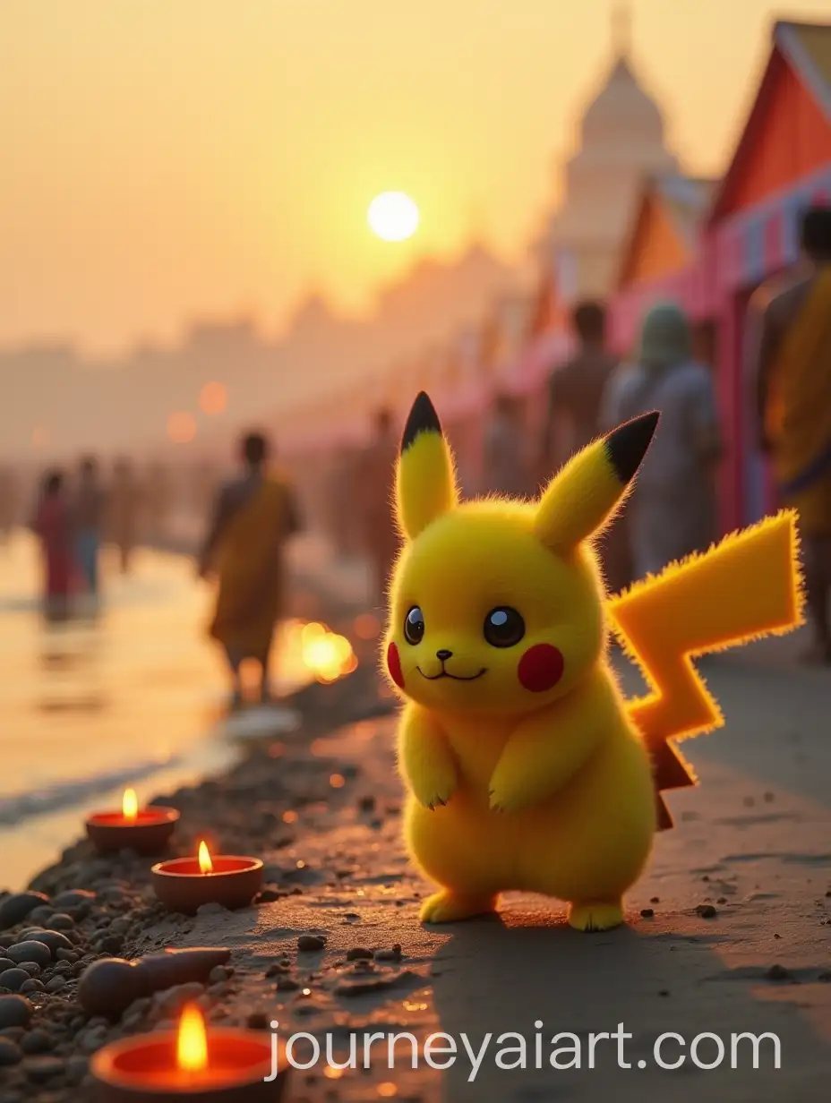 Pikachu-Exploring-the-Grand-Prayagraj-Maha-Kumbh-Mela-at-Sunset