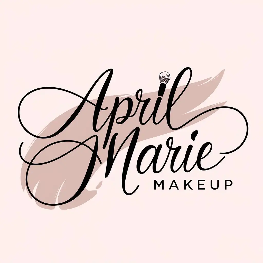 LOGO Design For April Marie Makeup Elegant Cursive Font with Makeup Brush Integration