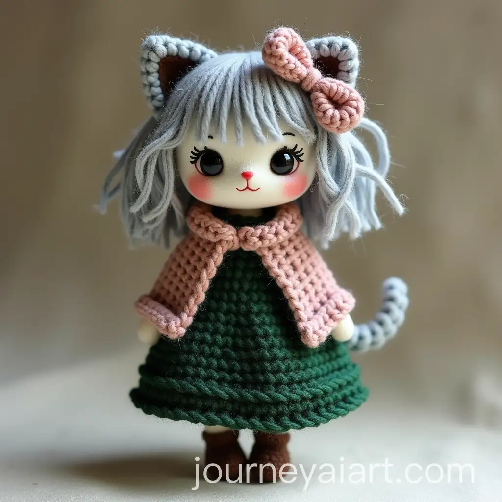 Amigurumi-Christmas-Fairy-Cat-Girl-in-Green-and-Lilac-Dress