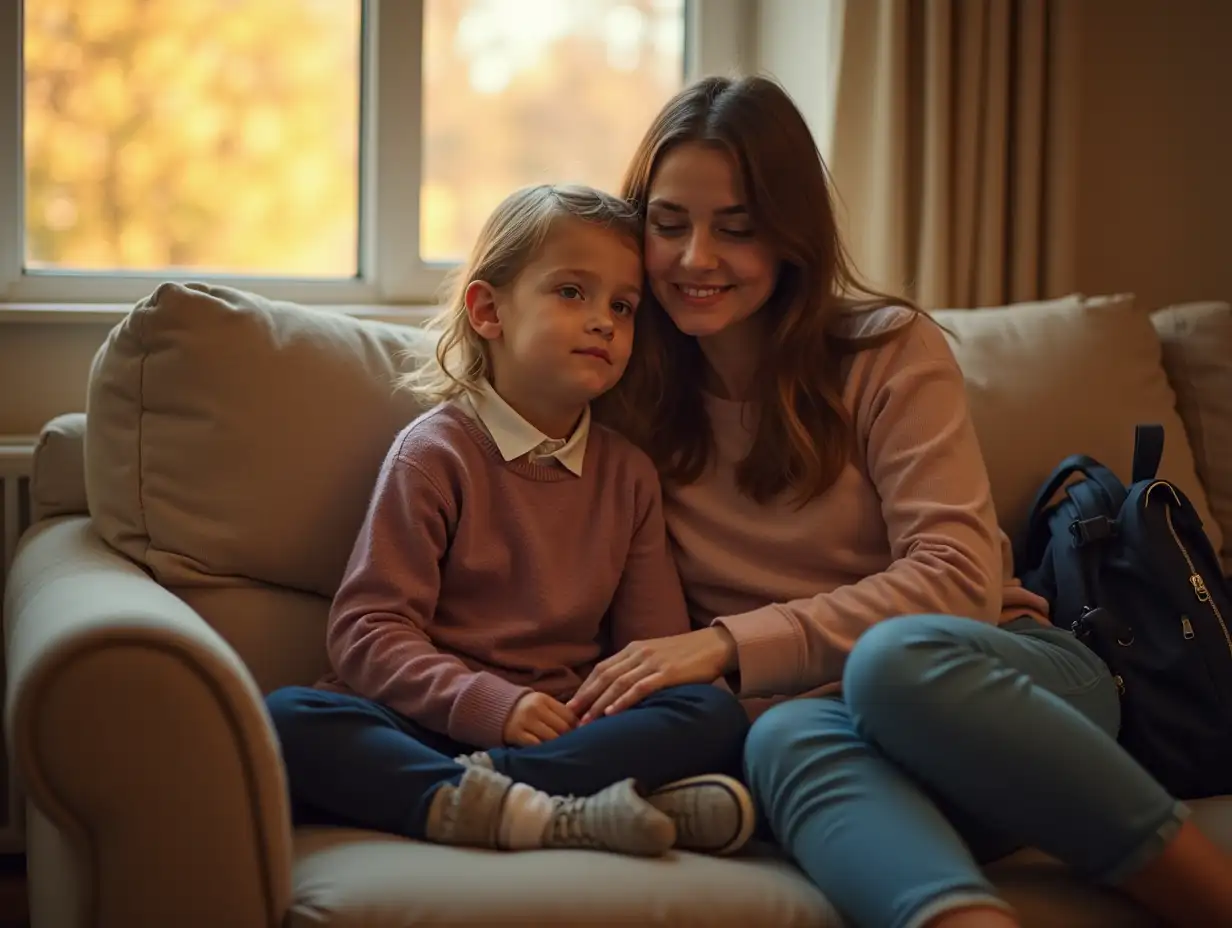 Parent-and-Child-Sharing-a-CozyAutumn-comfort-parent-child-Moment-After-School-in-Autumn-Light