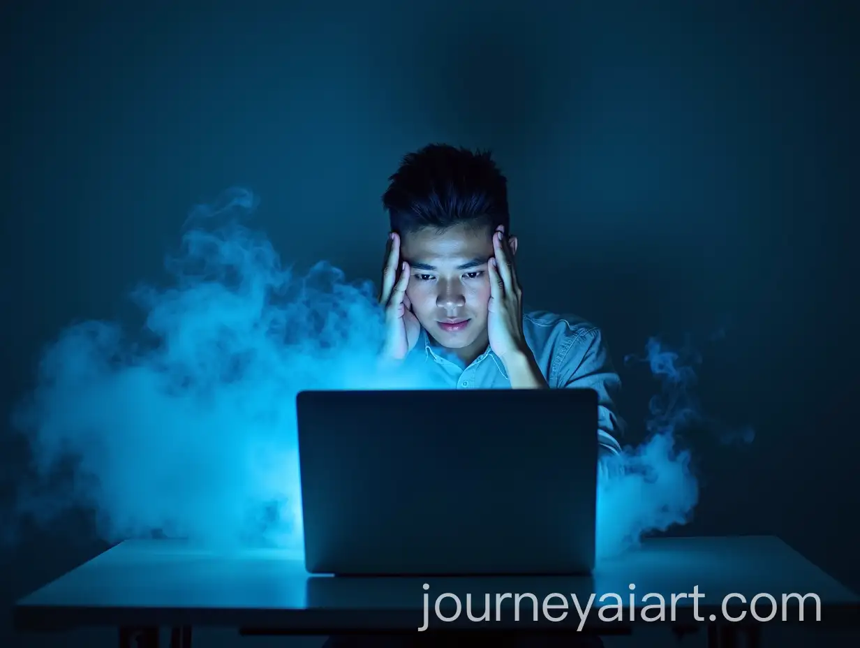 Stressed-Professional-withAI-Image-Prompt-Expansion-Melting-Laptop-Screen-Surrounded-by-Fading-Digital-Icons