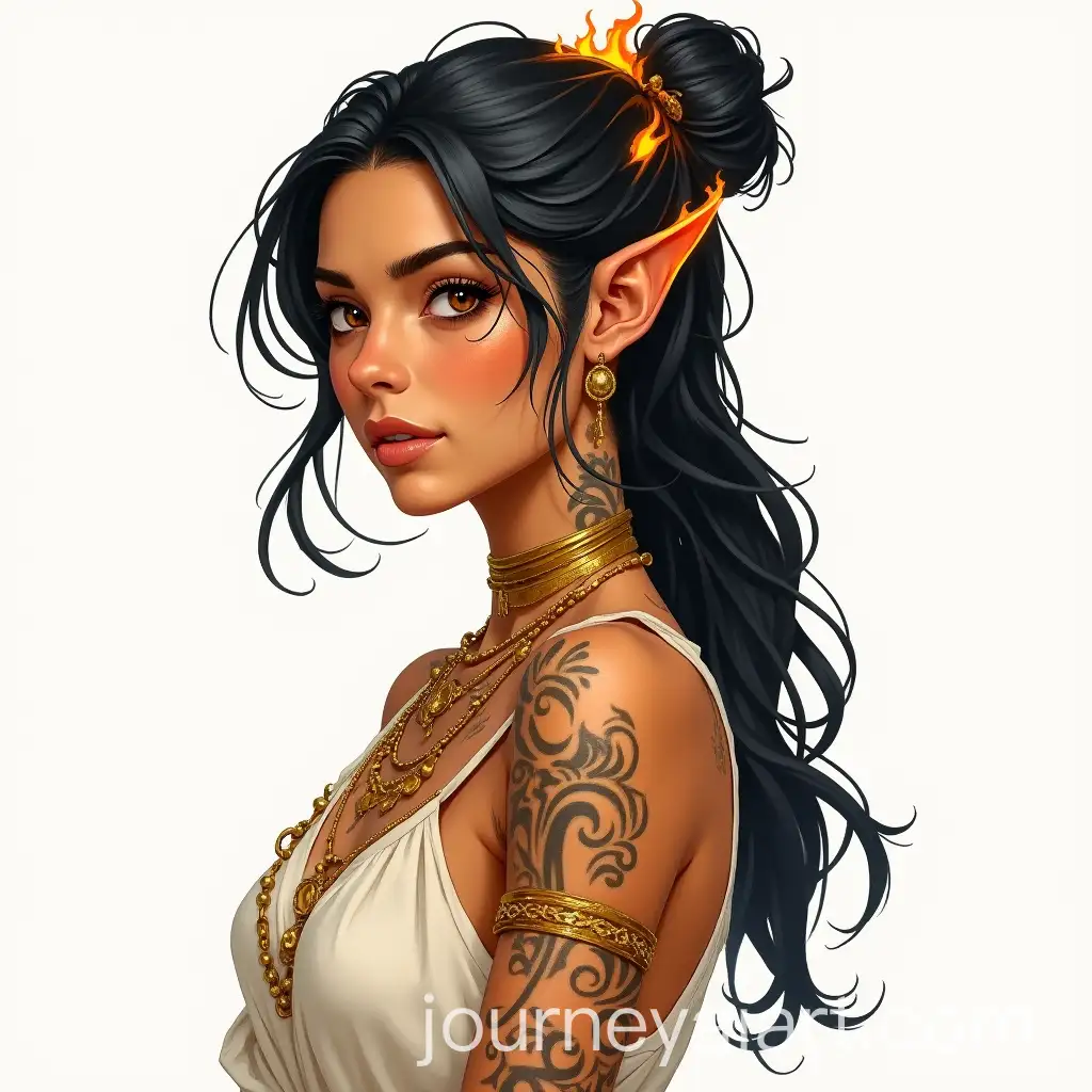 Female-Elf-Character-with-Flames-and-Tribal-Tattoos-in-Watercolor-Art