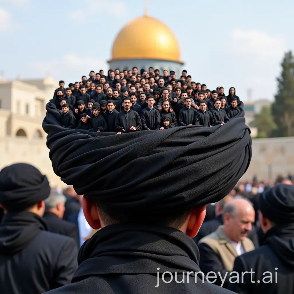 Group-of-People-Carrying-the-Dome-of-the-Rock-Mosque-Inside-a-Black-Shiite-Turban