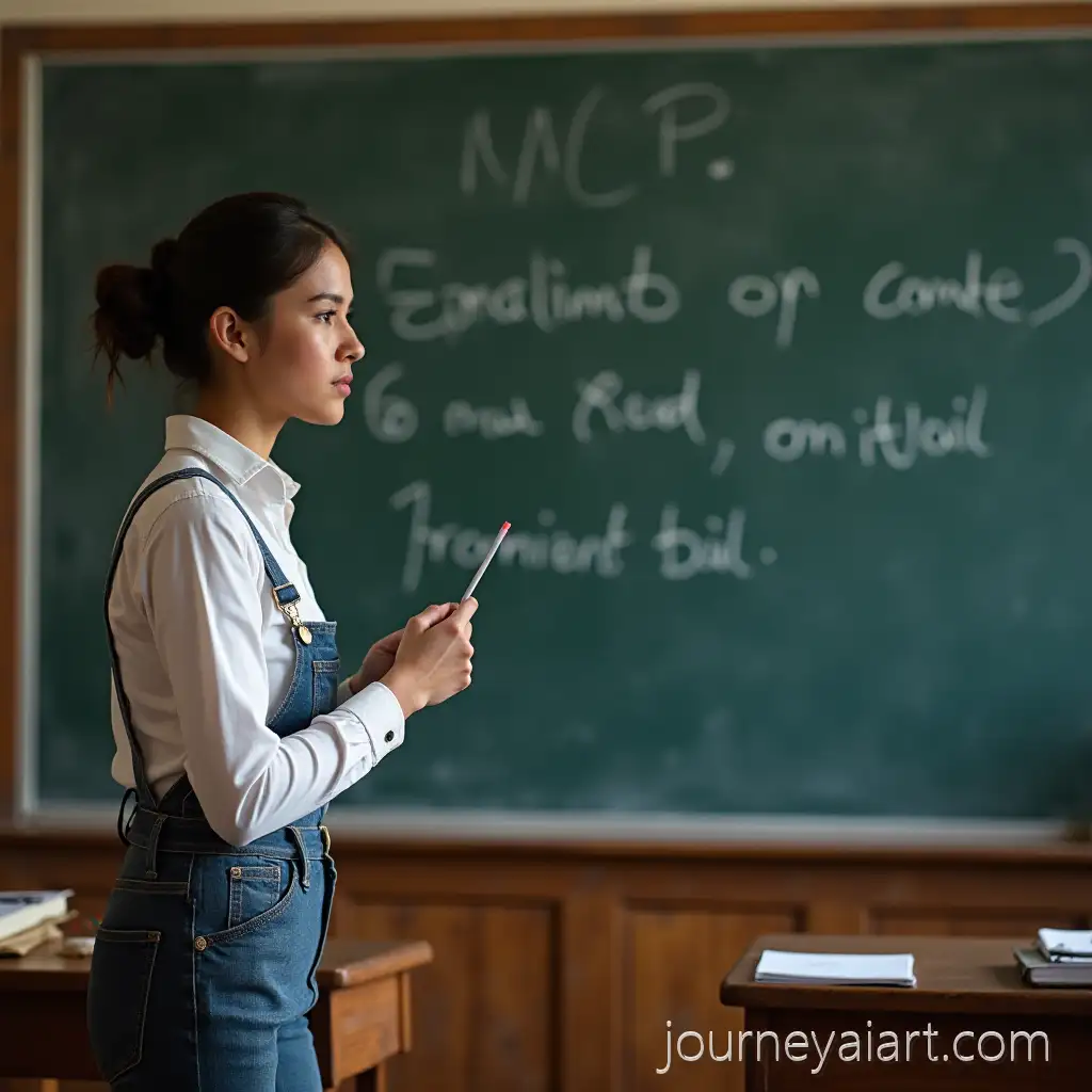 Teacher-Standing-Near-theTeacher-at-blackboard-Blackboard-in-Classroom-Setting