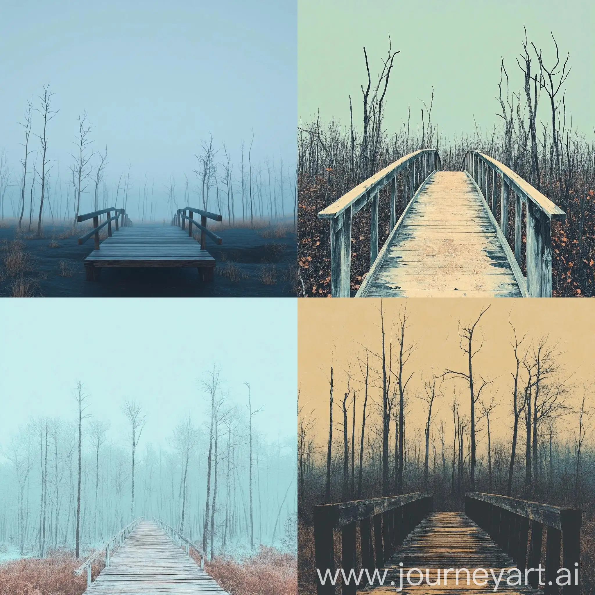 Minimalist-Wooden-Bridge-in-Parched-Forest-Landscape