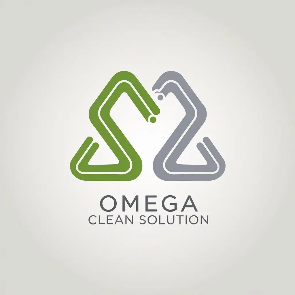 LOGO Design for Omega Clean Solution Green Gray Minimalist Theme with Central Axis Text