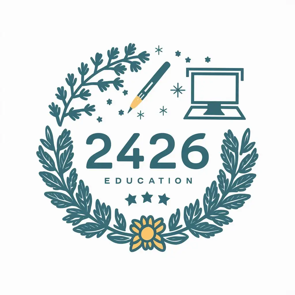 a vector logo design,with the text "2426", main symbol:flower wreath, computer, starry sky, brush,complex,be used in Education industry,clear background