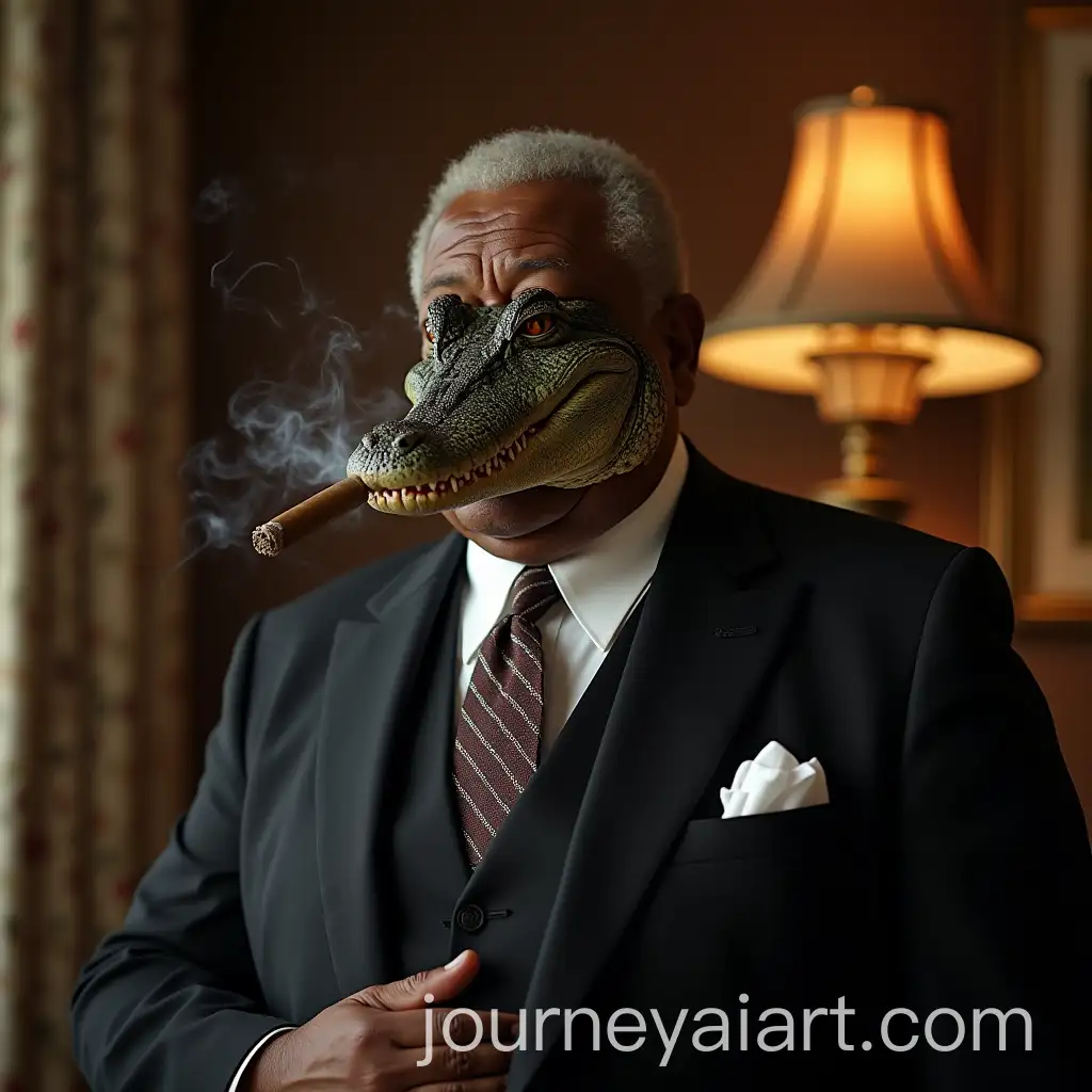 Alligator-in-a-Suit-Smoking-a-Cigar-in-Luxurious-Home-with-BB-King-Photo