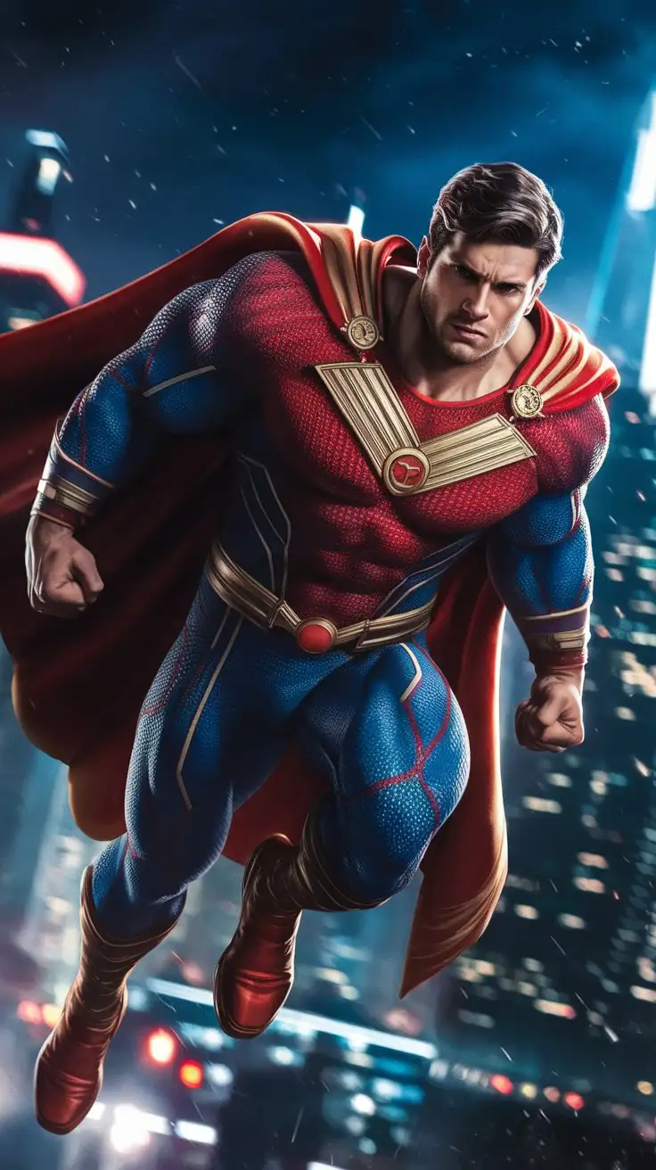 Superhero. Godlike brawn. Flying through the night sky.